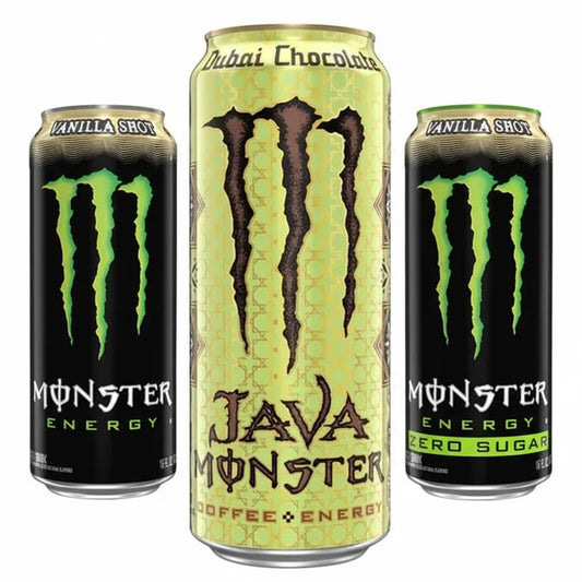 Monster Golden Trio Bundle - 1x Dubai Chocolate + 1x Vanilla Shot + 1x Vanilla Shot Zero [PRE-ORDER! LEVERING NOVEMBER 2026]